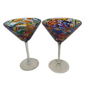 Confetti multicolor margarita martini glasses goblets stems set of 2